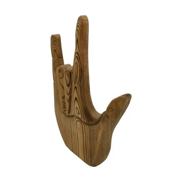 Carved Natural Wood ASL "I Love You" Sign Handmade (?) Hangable or Tabletop Art - Picture 2 of 12